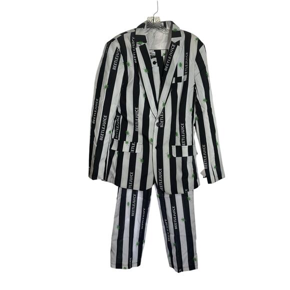 OffStream Other - NEW Offstream Mens Beetlejuice Suit Black White Stripe Green Spiders Sz S 34-36
